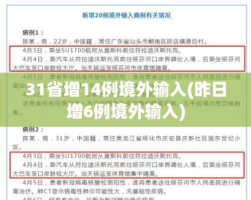 31省增14例境外输入(昨日增6例境外输入)