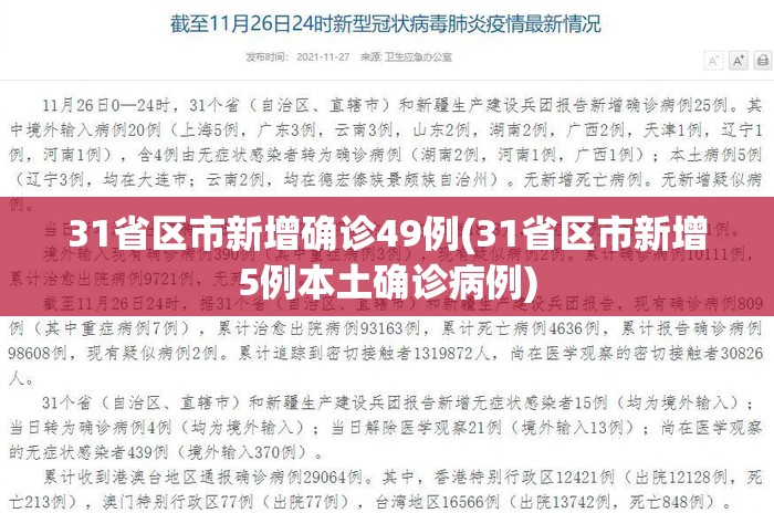 31省区市新增确诊49例(31省区市新增5例本土确诊病例)