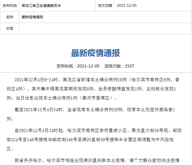 黑龙江新增本土确诊27例(黑龙江新增一例阳性感染者)